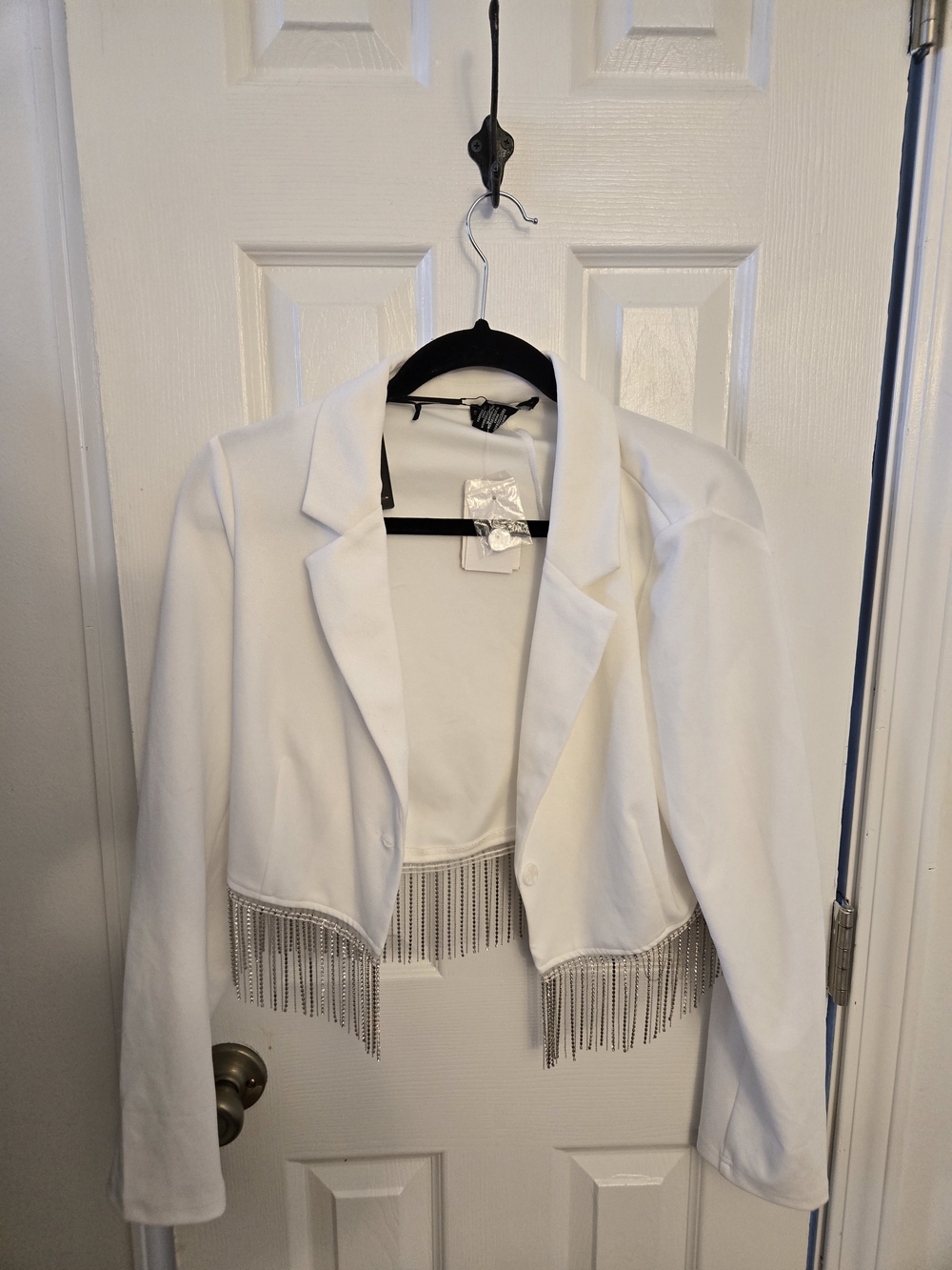 Sincerely Jules White Cropped Blazer with Silver Fringe